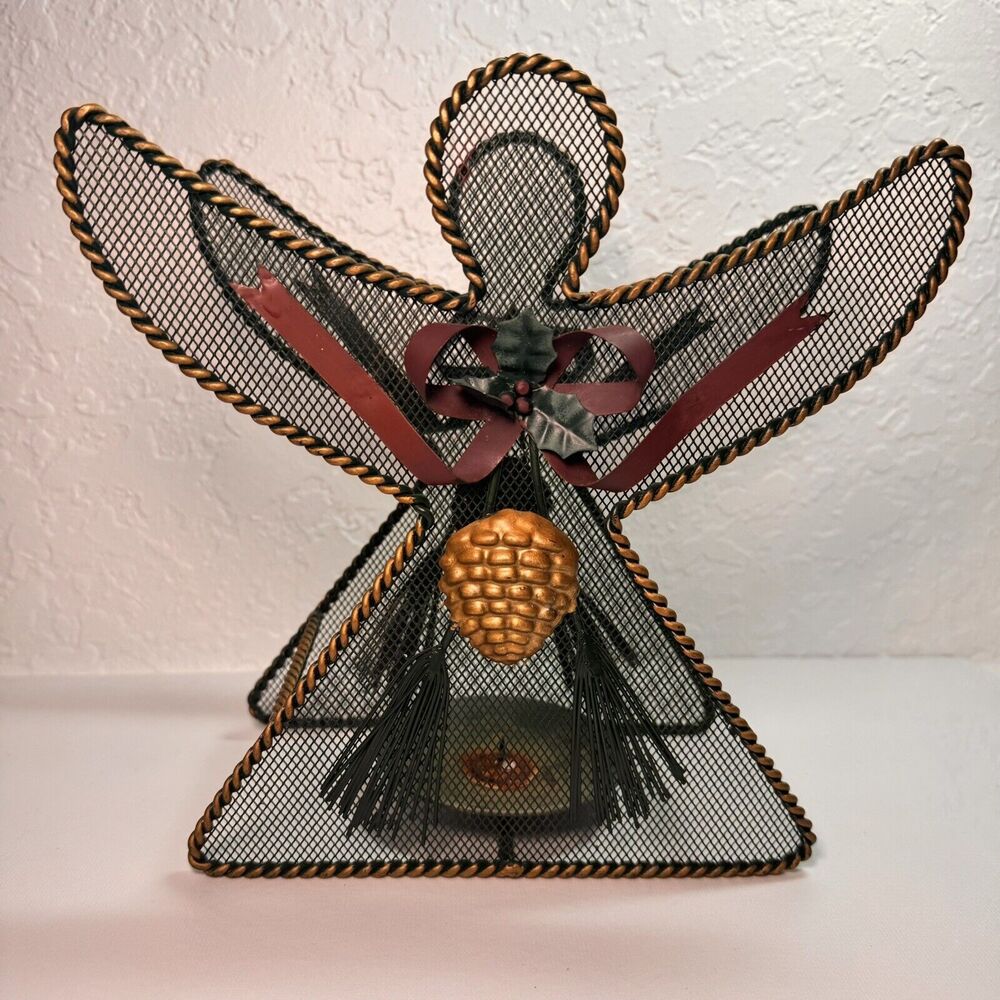 Double Sides Metal Wire Angel Candle Holder 9.5” Holds Pillar Candle